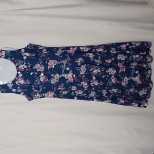 KORET Women's Blue Button Front Round Neck Sleeveless Midi Floral Dress. Size L